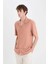 Yeni Sezon modern Fit Polo Yaka Dokulu Penye Kısa Kollu Gömlek 4