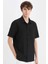 Yeni Sezon Regular Fit Polo Yaka Krinkıl Yazlık Kısa Kollu Siyah Gömlek 1