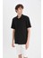 Yeni Sezon Regular Fit Polo Yaka Krinkıl Yazlık Kısa Kollu Siyah Gömlek 3