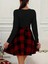 Kadın Uzun Kollu Bisiklet Yaka Üst Viskon Alt Ekose Kısa Elbise 2