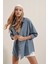 3900 Oversize Uzun Basic Gömlek - Indigo 5