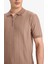 Standart Fit Polo Yaka Yarım Fermuarlı Triko Kısa Kollu Tişört F1945AX25SM 5
