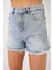 Kadın Püsküllü Kot Şort 5338 - Mavi 2