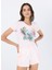 Yuvarlak Yaka Baskılı Pembe Kadın T-Shirt Cn Ss Leaf Trıangle - Mıd Organıc S 1