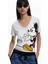 Bisiklet Yaka Baskılı Beyaz Kadın T-Shirt 25SWTKAG 3