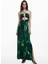 Straplez Yaka Desenli Yeşil Uzun Kadın Elbise 25SWVK55 1