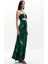 Straplez Yaka Desenli Yeşil Uzun Kadın Elbise 25SWVK55 2