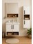 Legna 65 cm Beyaz-Ahşap Renkli Mdf, Seramik Lavabolu Alt - Üst ve Boy Dolaplı Banyo Dolabı Seti 1