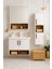 Legna 65 cm Beyaz-Ahşap Renkli Mdf, Seramik Lavabolu Alt - Üst ve Boy Dolaplı Banyo Dolabı Seti 7