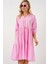 Düğmeli Kısa Kol Elbise 2559 - Pembe 1
