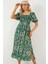 2512 Desenli Yırtmaçlı Elbise - Zümrüt Yeşili 1