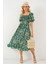 2512 Desenli Yırtmaçlı Elbise - Zümrüt Yeşili 3