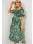 2512 Desenli Yırtmaçlı Elbise - Zümrüt Yeşili 4
