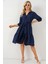 Düğmeli Kısa Kol Elbise 2559 - Lacivert 3