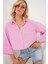 Çizgili Oversize Kısa Gömlek 20326 - Pembe 1