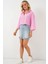 Çizgili Oversize Kısa Gömlek 20326 - Pembe 2