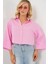 Çizgili Oversize Kısa Gömlek 20326 - Pembe 4
