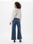 Kadın Koyu Mavi High Rise Wide-Leg Crop Jean Pantolon 4