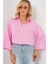 Kadın Çizgili Oversize Kısa Gömlek 20326 - Pembe 4