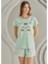 Nbb %100 Pamuklu Baskılı Kısa Kollu Yazlık Kadın Pijama Takımı Yeşil 1