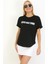 High-Low Yuvarlak Etek Uçlu Kısa Kollu Bisiklet Yaka Baskılı T-Shirt 2