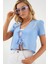 Kısa Kol Crop Bluz 958 - Mavi 4