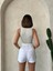 Beyaz Kemer Detaylı 2 Cepli Safari Model Slim Fit Mini Gabardin Şort 3