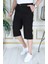 Siyah Erkek Slim Fit Kapri Likralı Gabardin/kanvas Kargo Cepli Bermuda 2