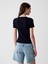 Kadın Lacivert Modern Fitilli Crop T-Shirt 4