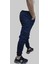 Erkek Jogger Beli ve Paçası Lastikli Keten Indigo Kargo Pantolon 5