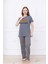 Kadın Ayıcık Desenli Pijama Takımı Gri 5