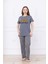 Kadın Ayıcık Desenli Pijama Takımı Gri 8