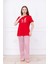Kadın Tavşan Desenli Pijama Takımı Kırmızı 4
