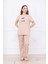 Kadın Kahve Desenli Pijama Takımı Bej 4