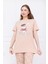 Kadın Kahve Desenli Pijama Takımı Bej 7