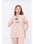 Kadın Kahve Desenli Pijama Takımı Bej 9
