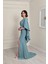 Mint Pelerinli Krep Elbise 5515 3