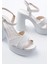 P-105 Beyaz Çapraz Kalın Topuklu Kadın Sandalet 3