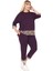 Butik Mor Leopar Şeritli Büyük Beden Kadın Kapri Takımı 1