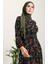 Çiçek Desenli Viskon Elbise 5068-01 Siyah 1