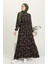 Çiçek Desenli Viskon Elbise 5068-01 Siyah 2