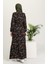 Çiçek Desenli Viskon Elbise 5068-01 Siyah 3