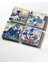 Japon Sanatı, Fuji Dağı, Büyük Dalga, Çini Sanatı Yelkenli Gemi Taş Bardak Altlığı 4'lü Set 10X10CM 2
