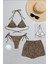 - Kadın 3'lü Set Leopar Desenli Şortlu ve Yandan Bağlamalı Bikini Mayo Takımı 1