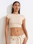 30528 Pamuk ve Modal Karışımlı Crop Top-Taş 1