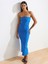 91368 Straplez Midi Elbise-Saks 1