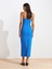 91368 Straplez Midi Elbise-Saks 2