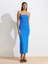 91368 Straplez Midi Elbise-Saks 3