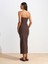 91368 Straplez Midi Elbise-Kahve 2