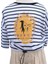 Kız Çocuk T-Shirt Belden Lastikli Crop Ekru Siyah Çizgili 1